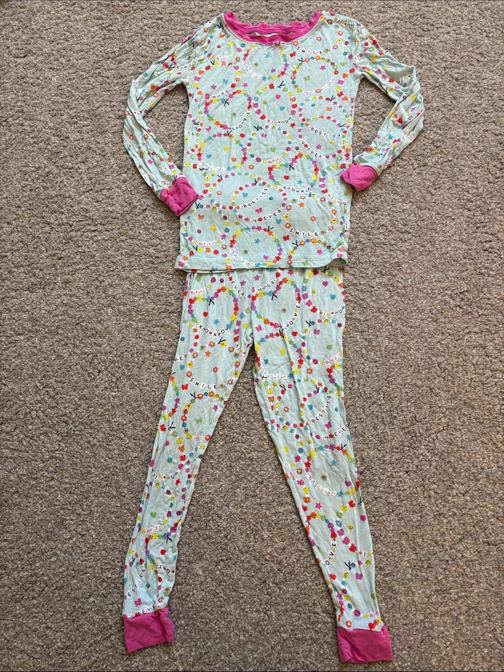 Little Sleepies friendship bracelet Pajama Set with Pink Trim 4T